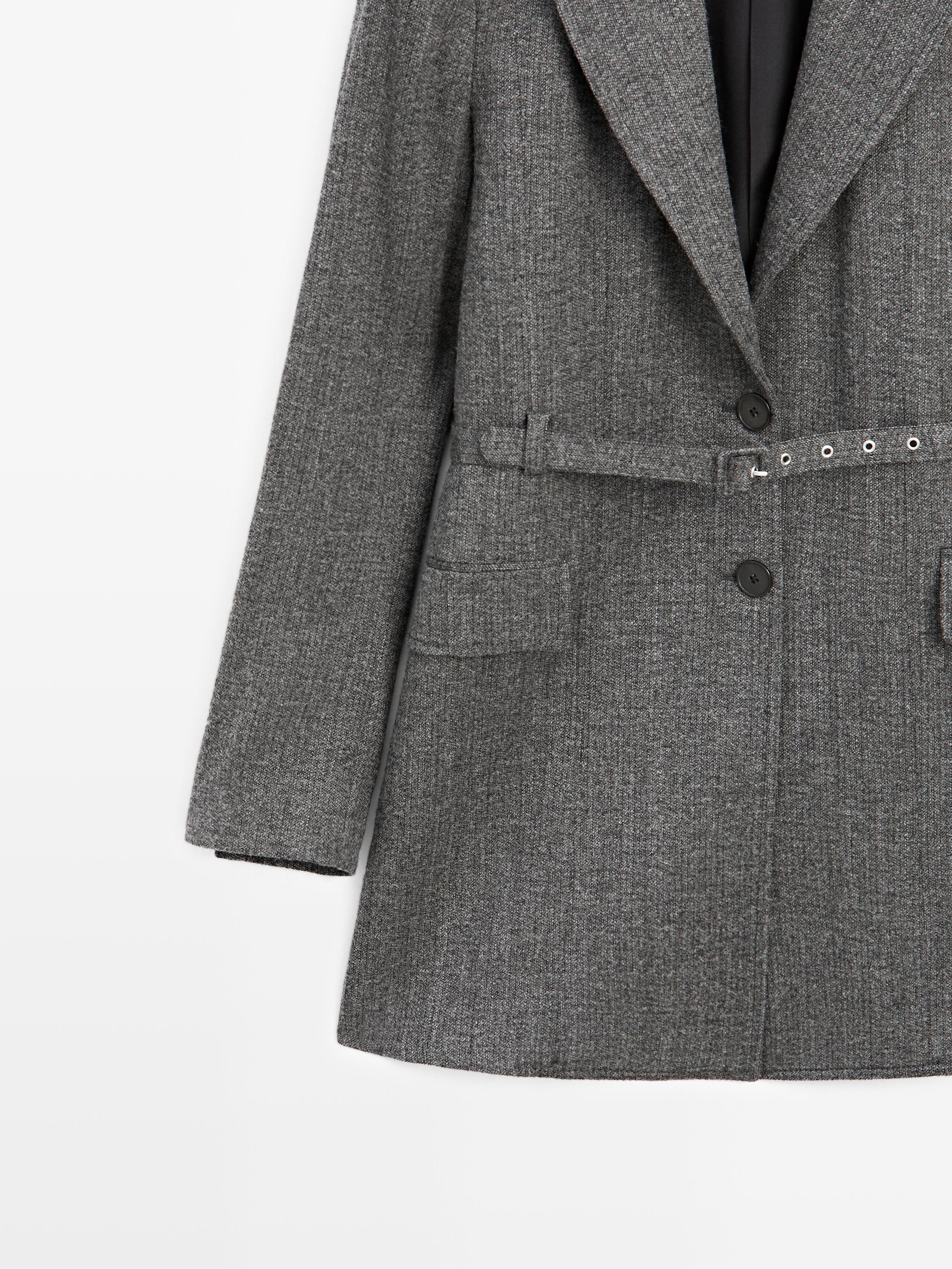 Flecked suit blazer with belt